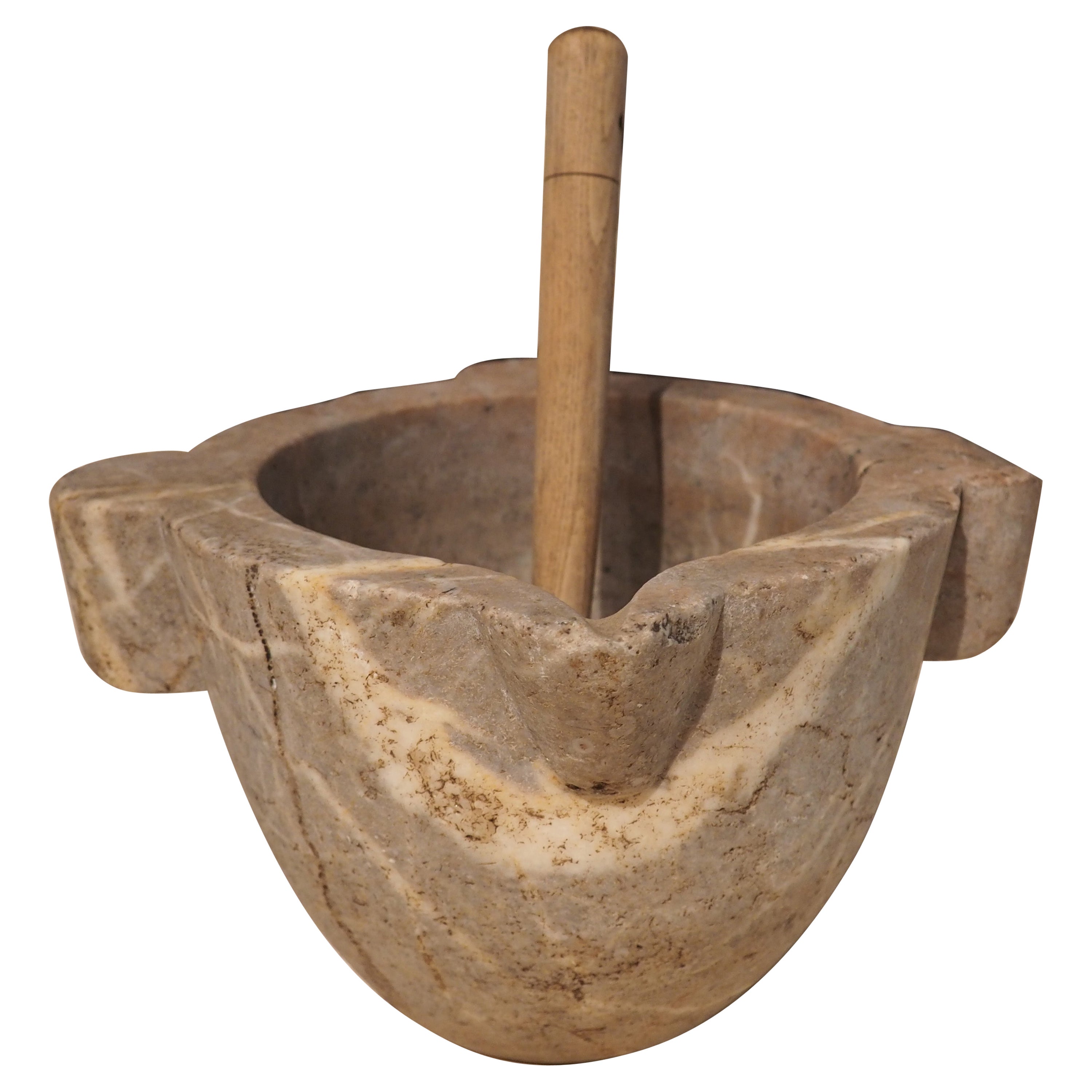 French Marble Mortar with Wooden Pestle, Mid19th Century at 1stDibs