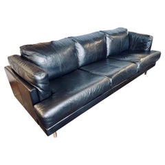 Midcentury Black Leather and Chrome Sofa by Directional
