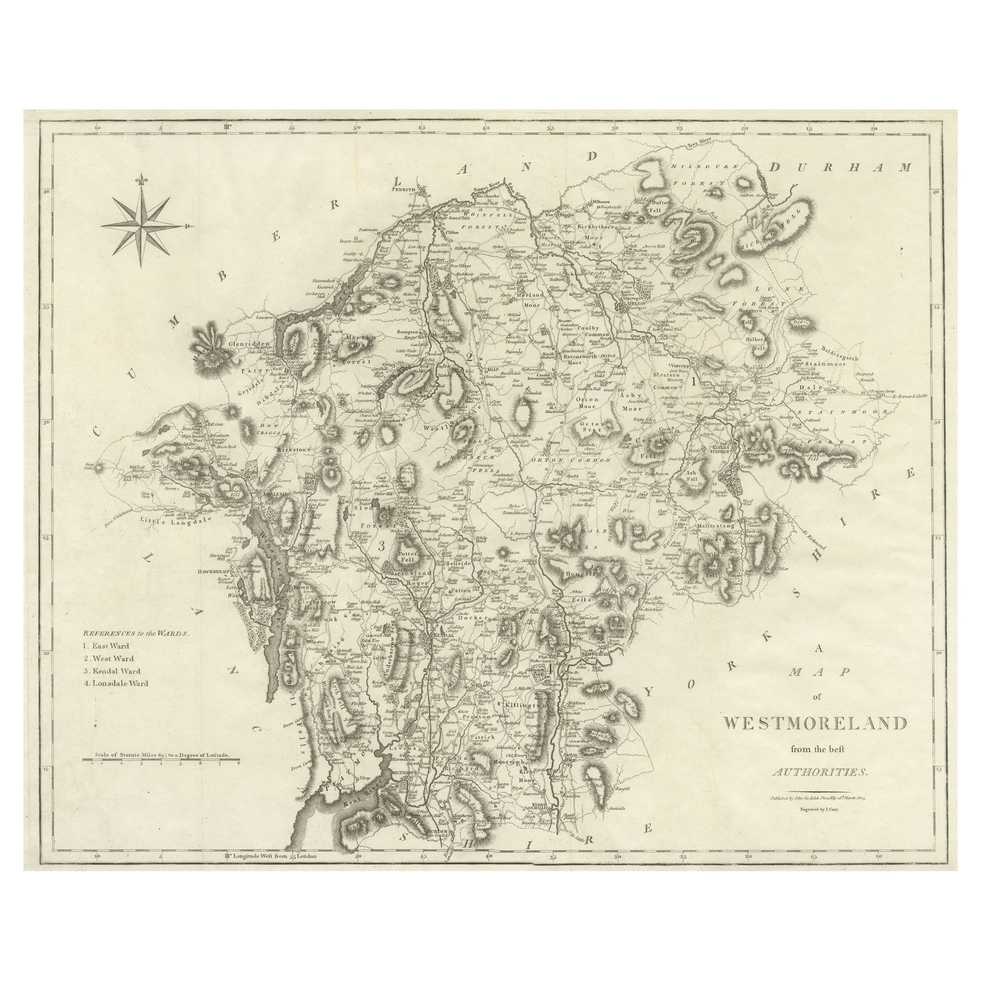 Large Antique County Map of Westmorland, England