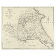 Grande carte ancienne du comté de l'East Riding, dans le Yorkshire, Angleterre