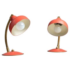 Vintage Italian Design Table Lamps - Pair of Coral Coloured Abat Jours 1950s