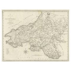 Large Antique County Map of South Wales, England