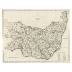 Grande carte ancienne du comté du Suffolk, Angleterre