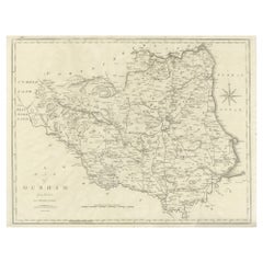 Grande carte ancienne du comté de Durham, Angleterre