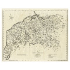 Grande carte ancienne du comté de Cumberland, Angleterre