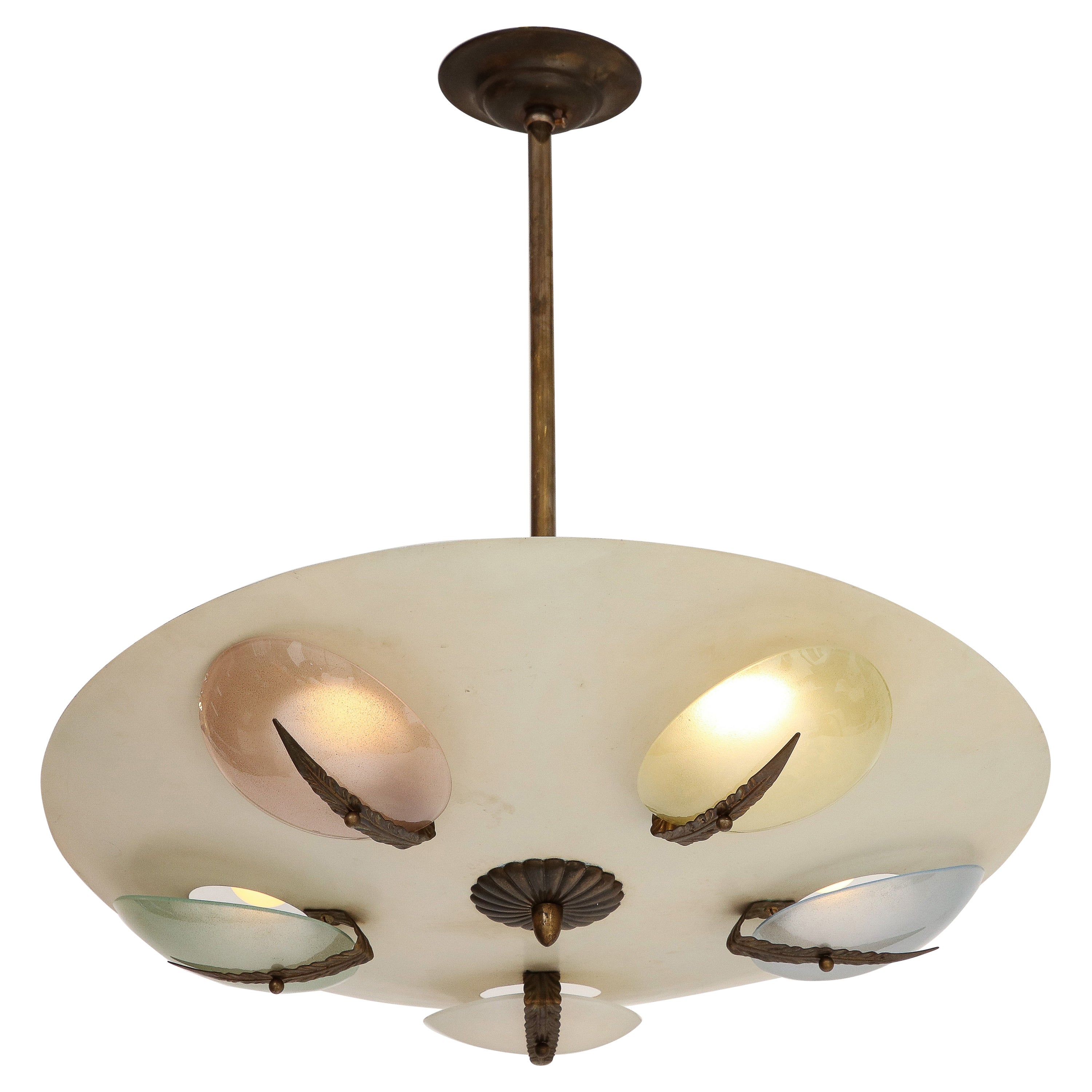 Italian Vintage Pendant Chandelier with Colored Discs, Italy, circa 1950 For Sale