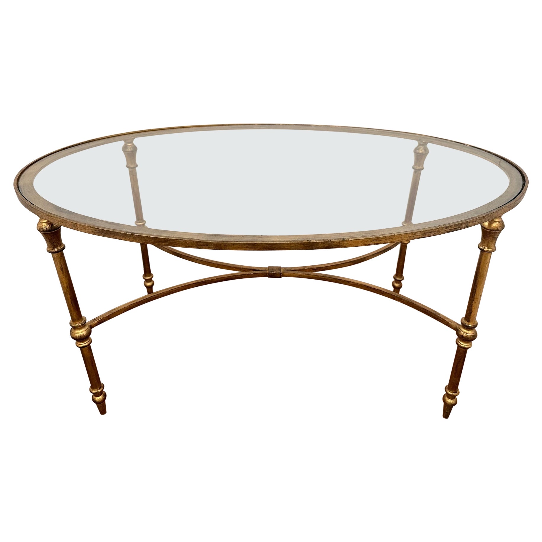 Oval Gilt Iron & Glass Traditional Coffee Cocktail Table