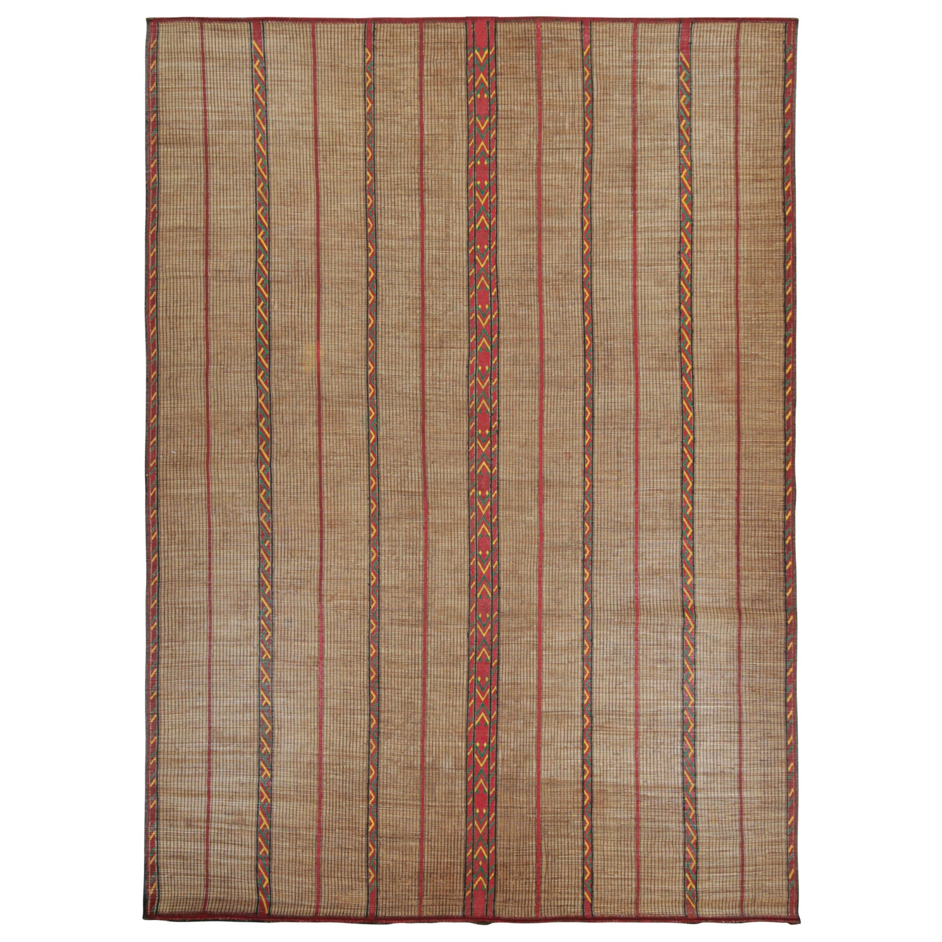 Vintage Moroccan Tuareg Mat in Beige and Red Stripes, from Rug & Kilim