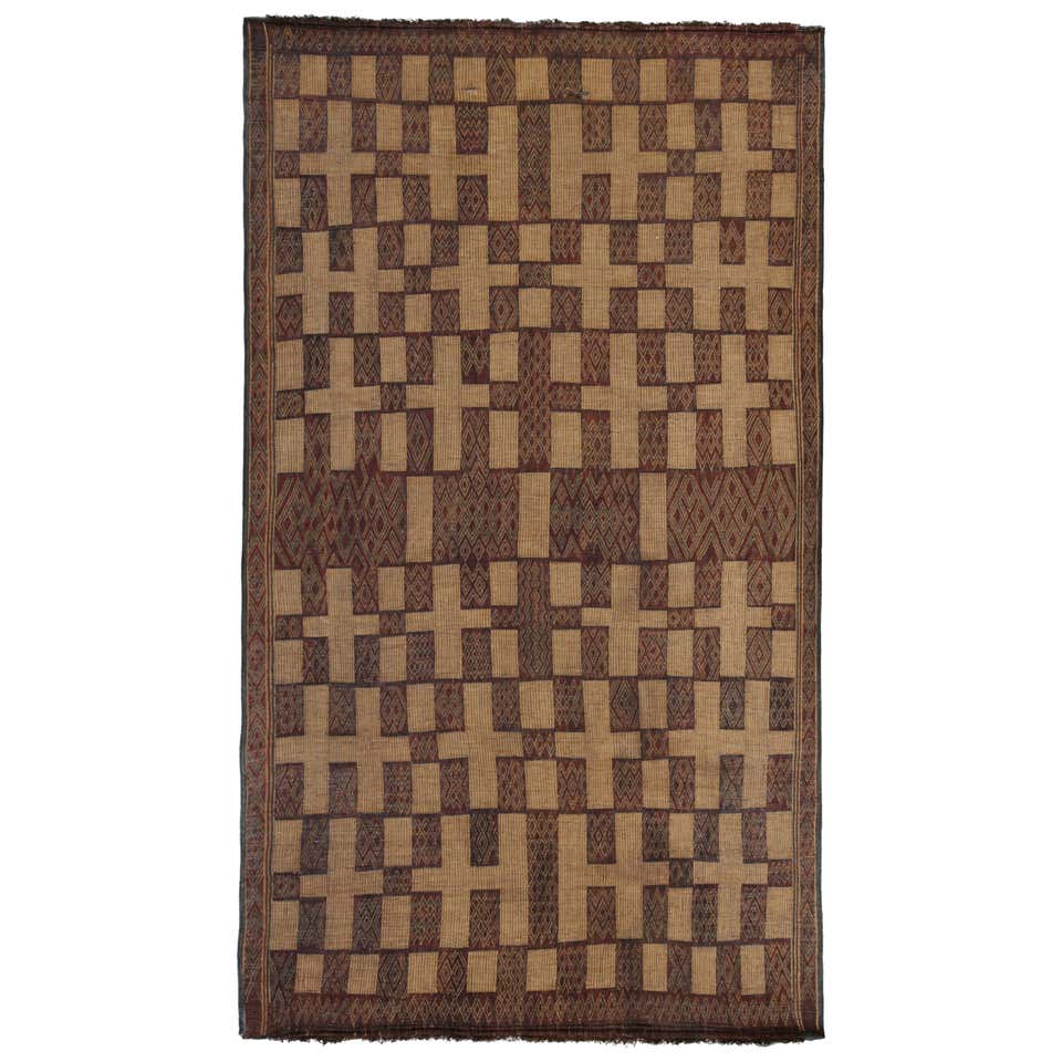 Antique Tuareg Mat Moroccan Rug with Brown Geometric Patterns, from Rug ...