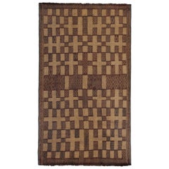 Retro Moroccan Tuareg Mat in Beige & Red Geometric Patterns, from Rug & Kilim