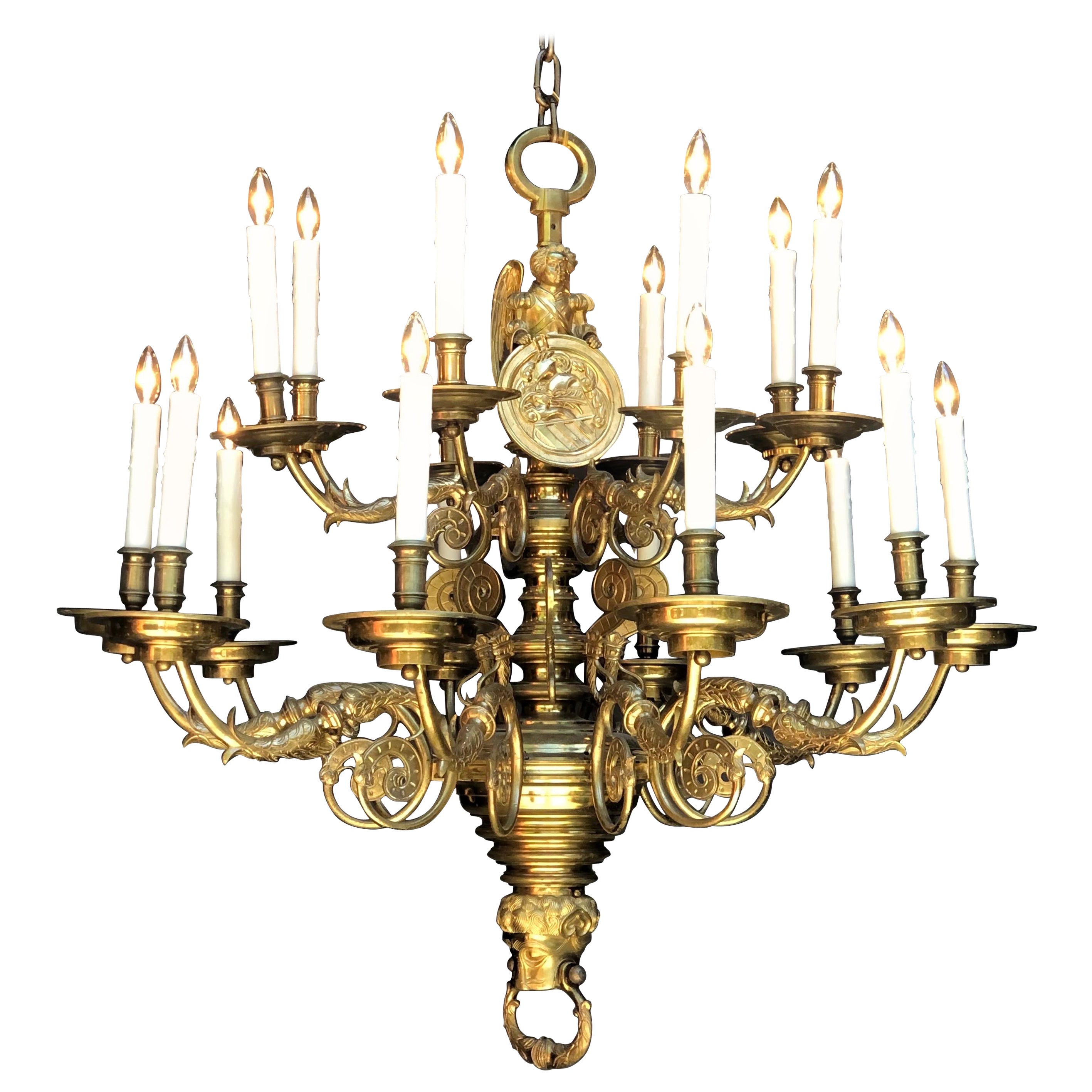 South Netherlandish Baroque Style Angel Brass Chandelier