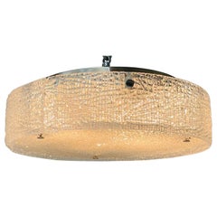 Vintage Circular Mid-Century Modern Flushmount Chandelier / Pendant, Glass and Bronze