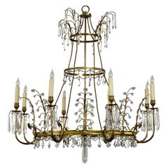 Early 20th Century Baltic Russian Neoclassical Brass and Crystal Chandelier