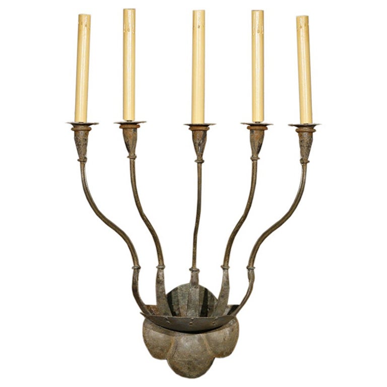 Custom Hand Forged Iron "Fisher" Sconce with Five Lights For Sale