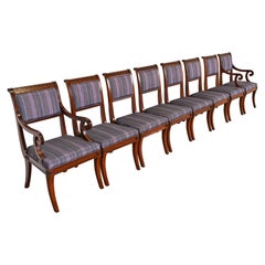 Baker Furniture Regency Carved Mahogany Greek Key Dining Chairs, Set of Eight
