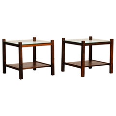 Used Pair of Brazilian Midcentury Rosewood and Glass Table