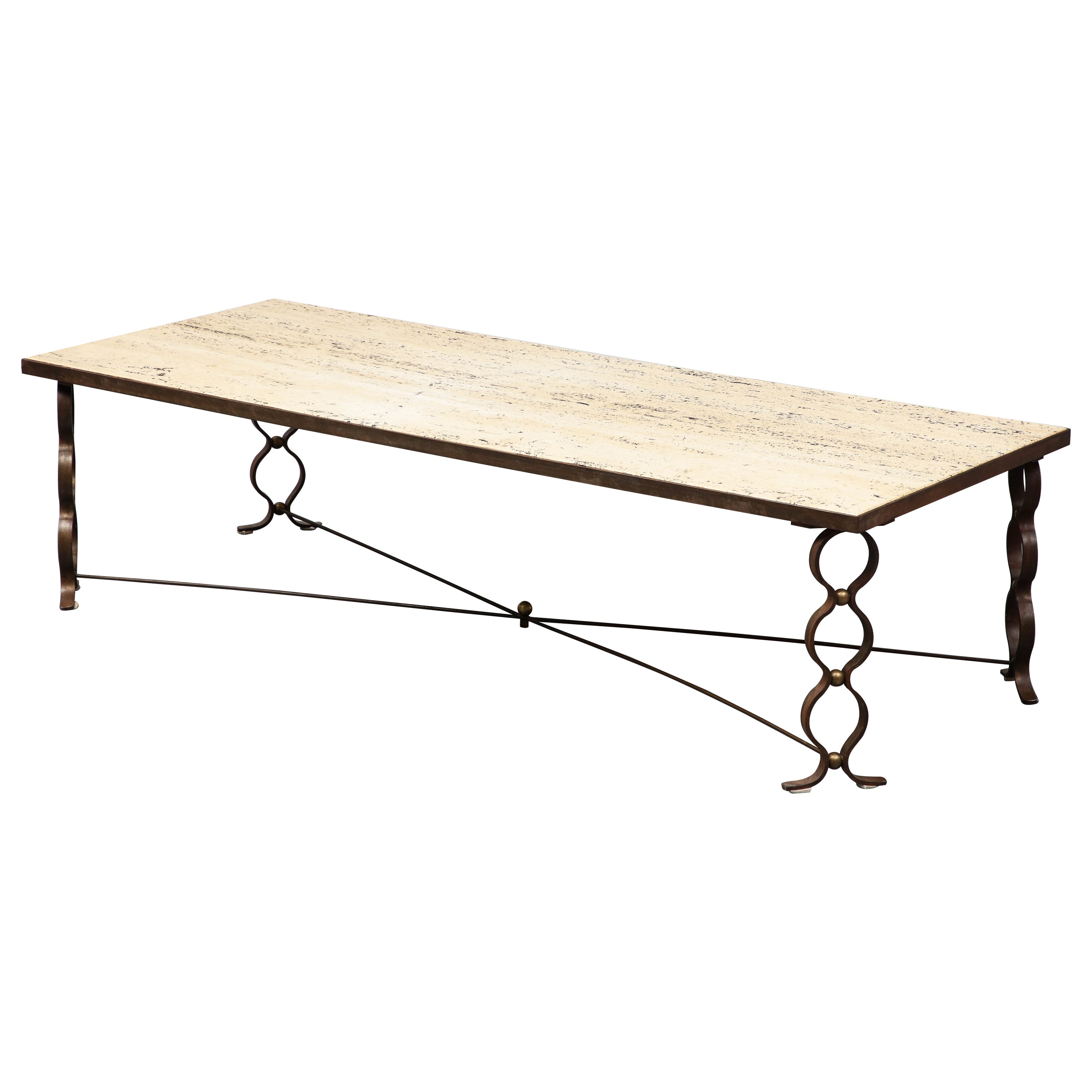 Wrought Iron and Comblanchien Limestone "Ruban" Coffee Table by Jean Royère For Sale
