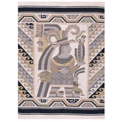 Retro Mid 20th Century Mexican Zapotec Flat-Weave Carpet ( 5' x 7' - 152 x 213 ) 