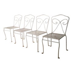 Set of Four Wrought Iron Garden Patio Chairs Possibly by Woodard c 1950/1970s 