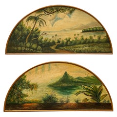 Architectural Historical Painted Door Arches Depicting Tropical Landscapes -S/2