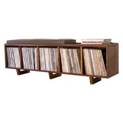 Retro HIFI Vinyl LP Storage Bench / Record Shelf Mid-Century Modern Walnut Pete Deeble