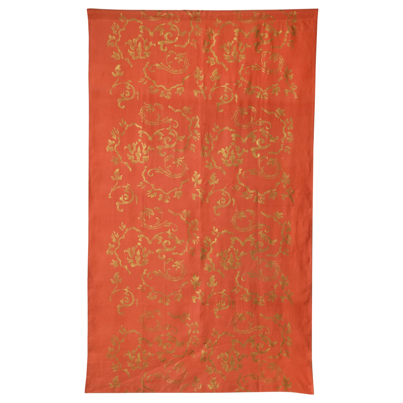 Coral Art Fabric with Gold Hand Painted Brocade Design