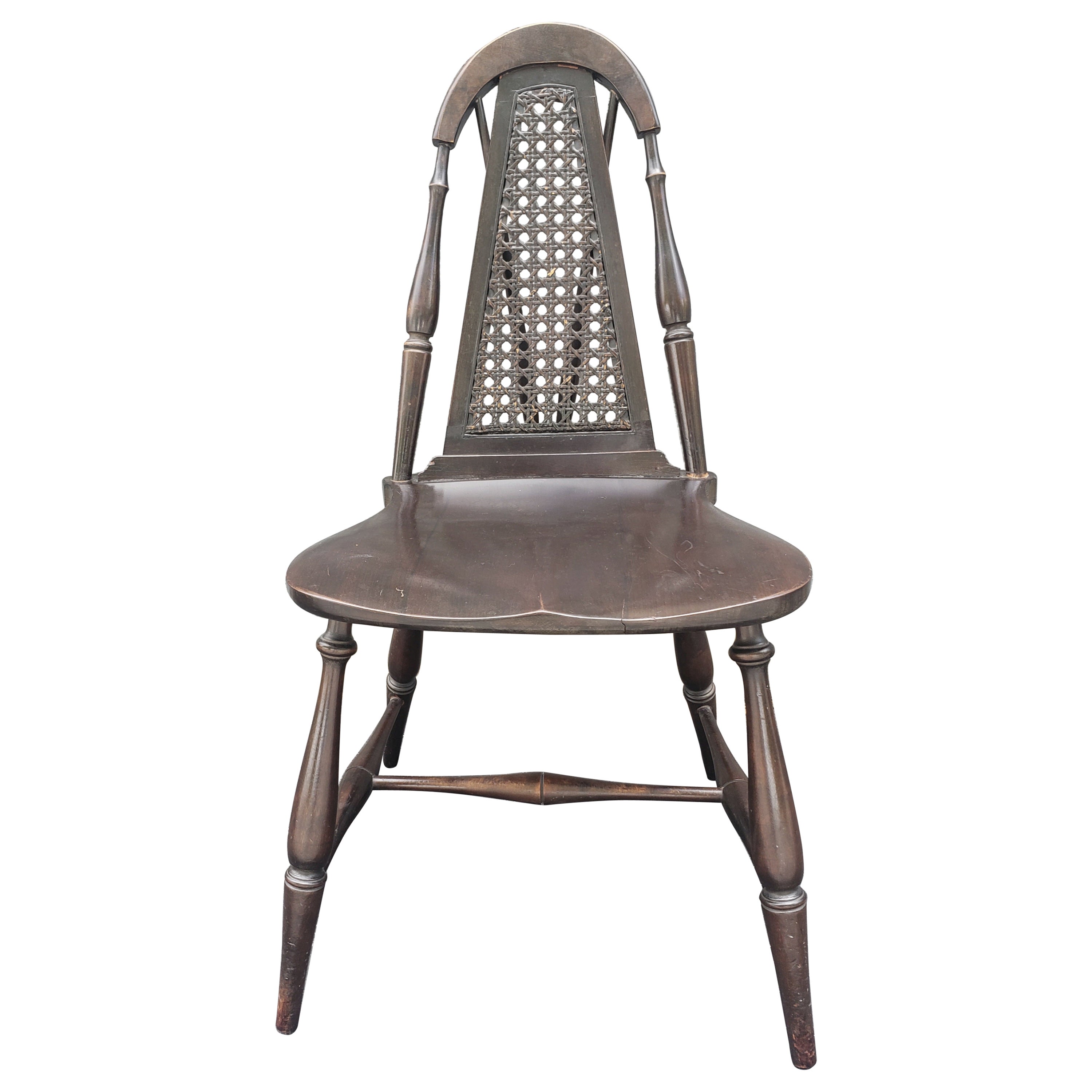 Rare 1940s Walnut and Cane Brace Back Windsor Chair For Sale
