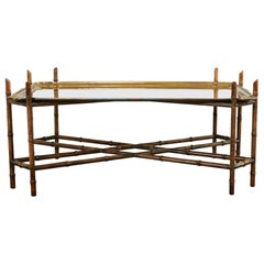 Used Hollywood Regency Brass Tray Cocktail Table with Faux Bamboo Legs