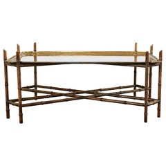 Hollywood Regency Brass Tray Cocktail Table with Faux Bamboo Legs