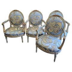 Set of Four Louis XVI Style Painted and Giltwood Fauteuils