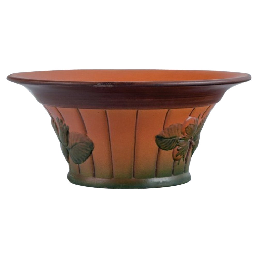 Ipsens, Denmark, Bowl with Glaze in Orange and Green Tones For Sale