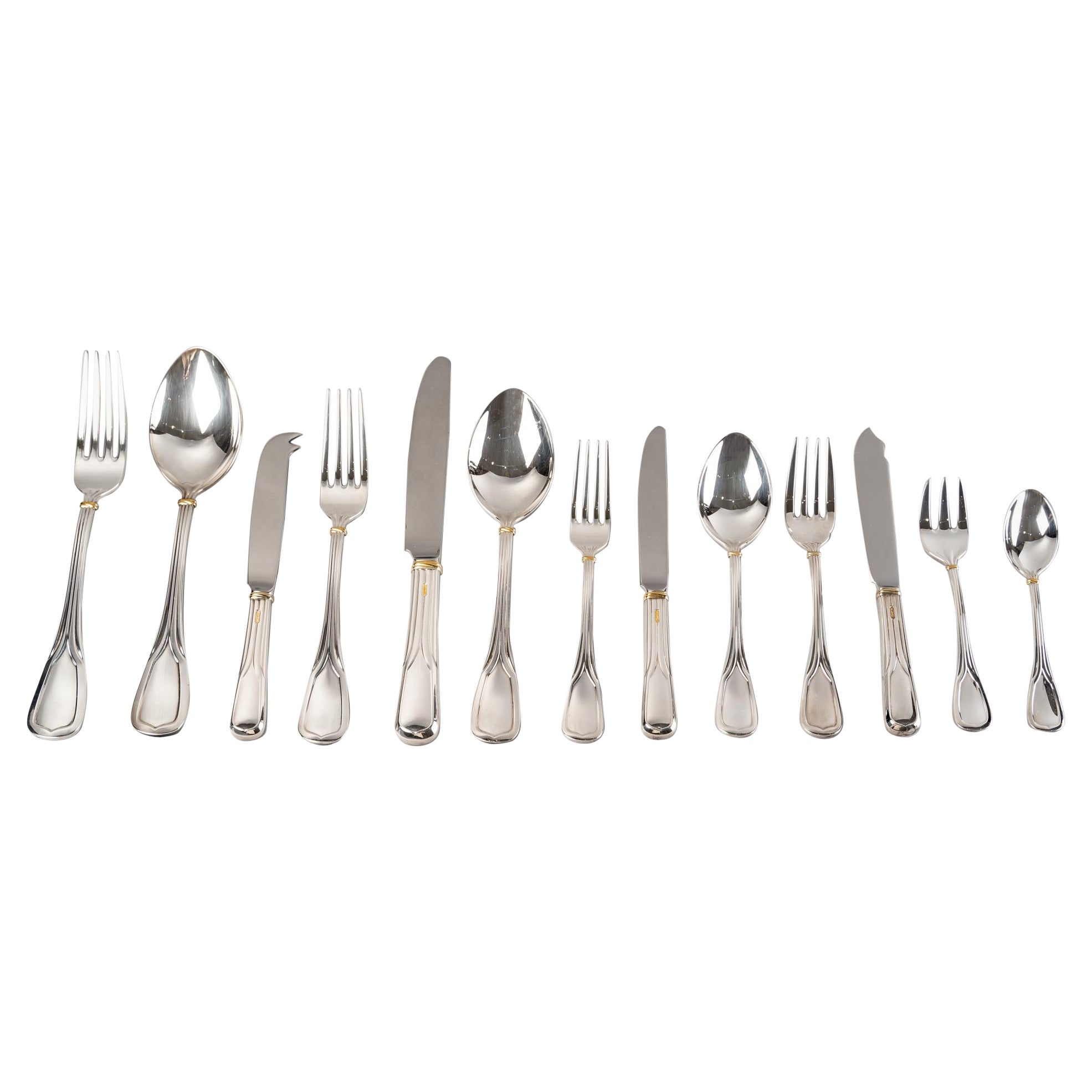 Cartier, Cutlery Flatware Set Maison Du Prince Trinity Silver Metal 110 Pieces For Sale