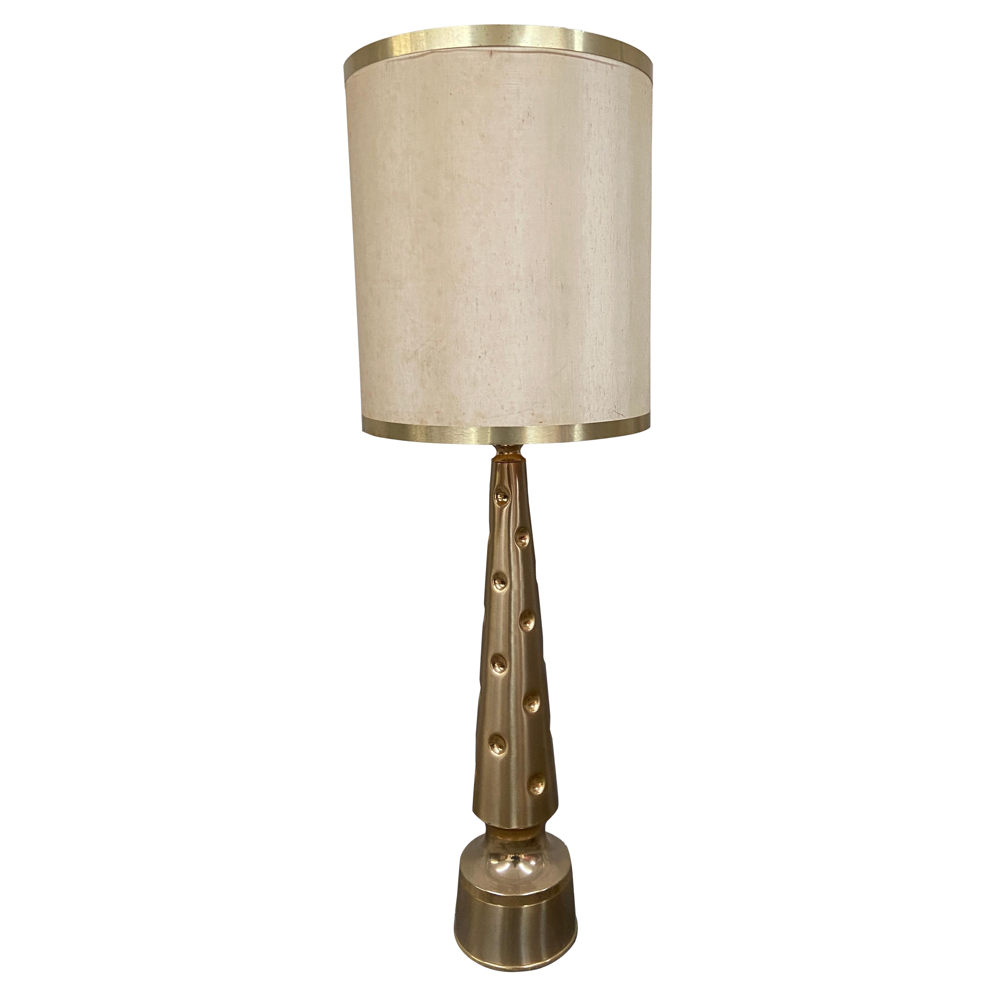 Mid-Century Modern Italian Gilt Metal Table Lamp with Its Original Lampshade For Sale