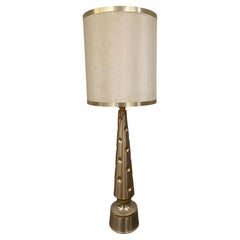 Vintage Mid-Century Modern Italian Gilt Metal Table Lamp with Its Original Lampshade
