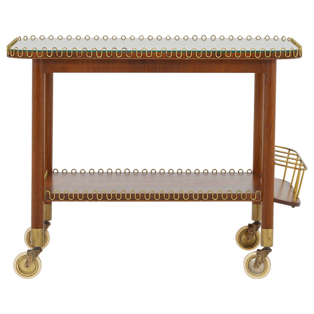 Swedish Modern Bar Cart in Mahogany and Brass For Sale