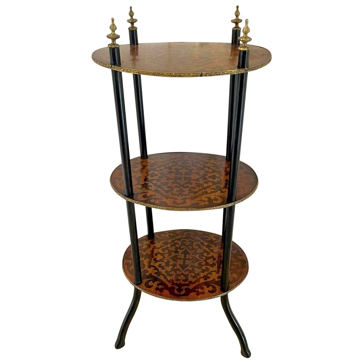 Antique Victorian Three Tier Oval Inlaid Stand/Display Shelves For Sale