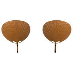 Vintage Ingo Maurer Set of Two Uchiwa Wall Lamps in Bamboo and Rice Paper by Design M