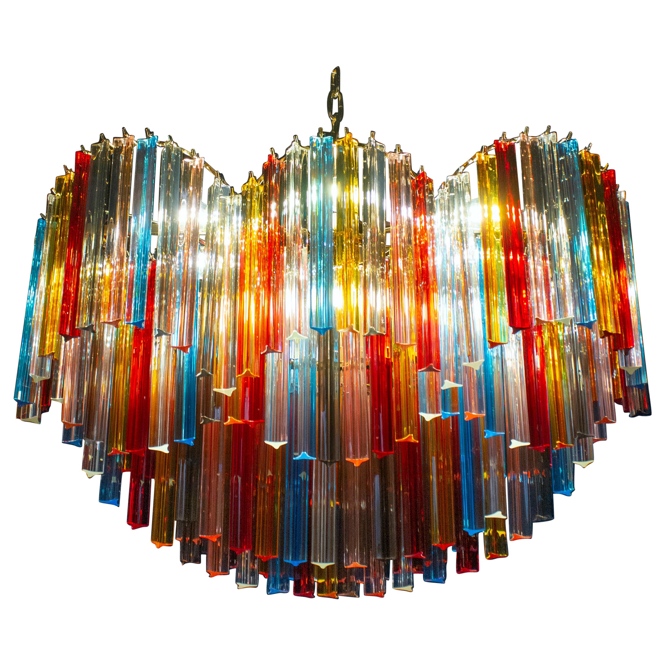 Spectaculaire lustre de forme ovale en verre de Murano à trois éditions multicolores