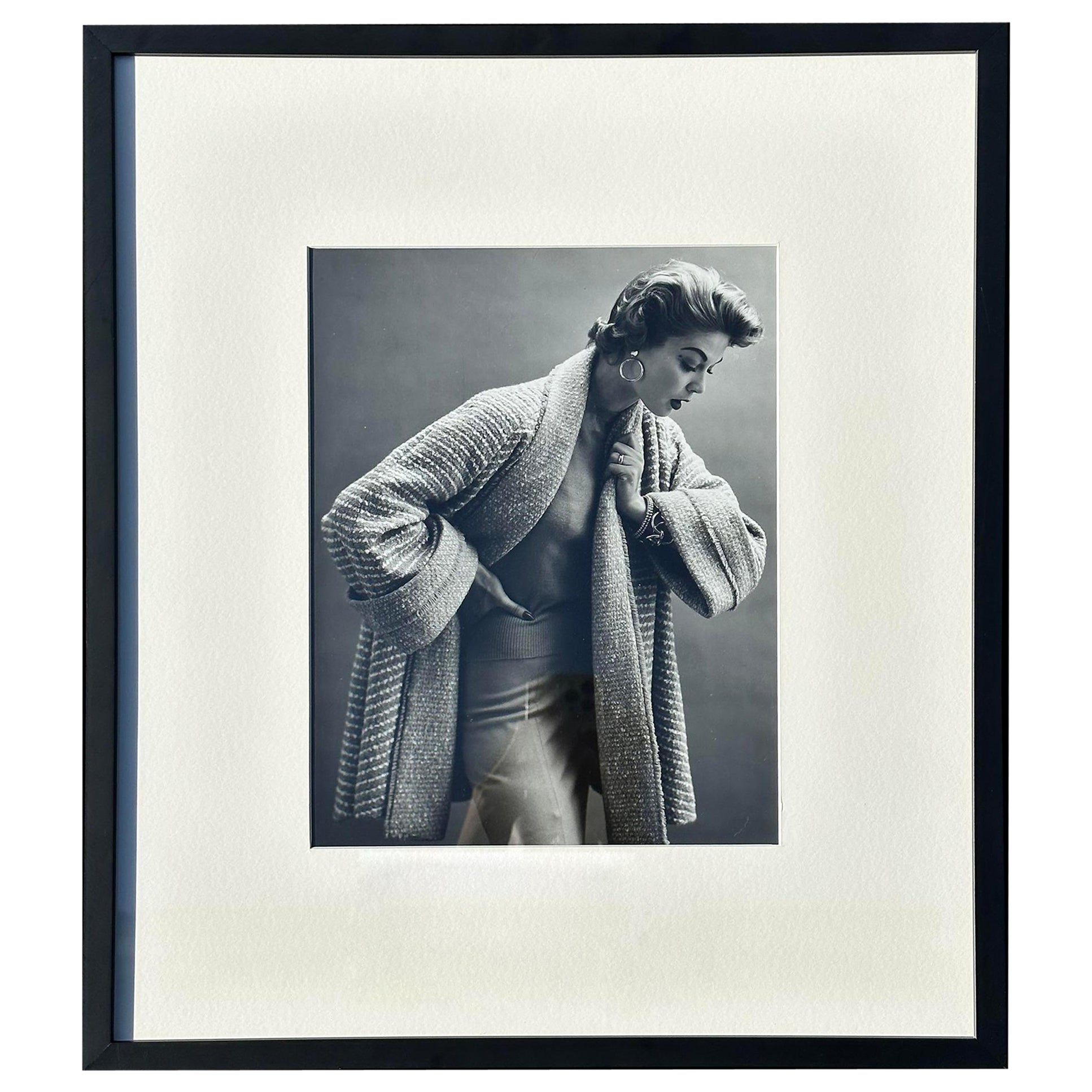 Vintage 1950 Black and White Fashion Photograph Framed For Sale