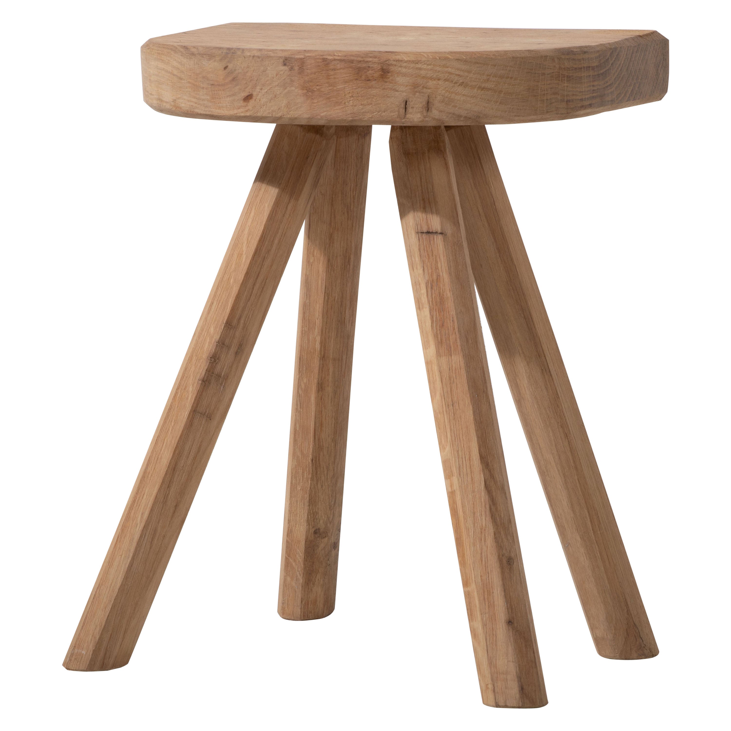 French Midcentury Oak Stool, Tripod Flared Feet, 1920s For Sale