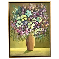 Vintage Boho Signed Original Floral Oil Painting on Canvas