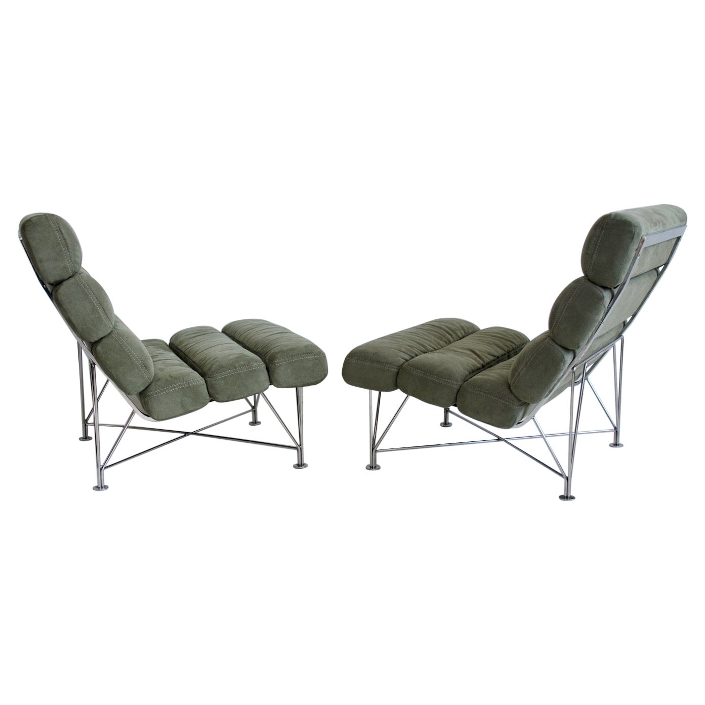 Pair of Green Lounge Chairs with Steel Frame by DUX Design Team For Sale