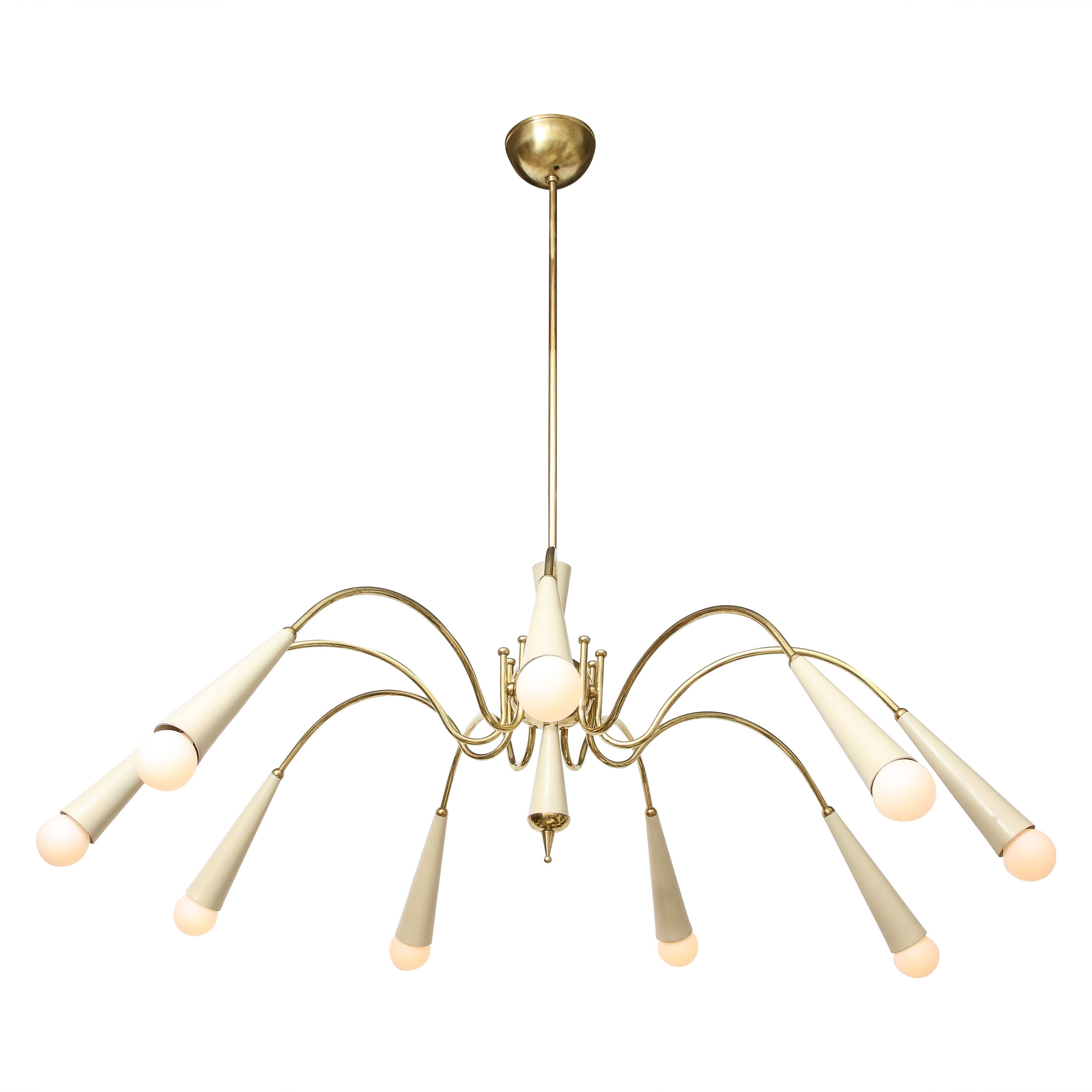 Italienischer modernistischer Spinnenkronleuchter aus Messing, Italien, um 1950 im Angebot