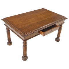 Table de bureau Arts & Crafts à 1 tiroir avec pieds cannelés en chêne sculpté CLEAN !