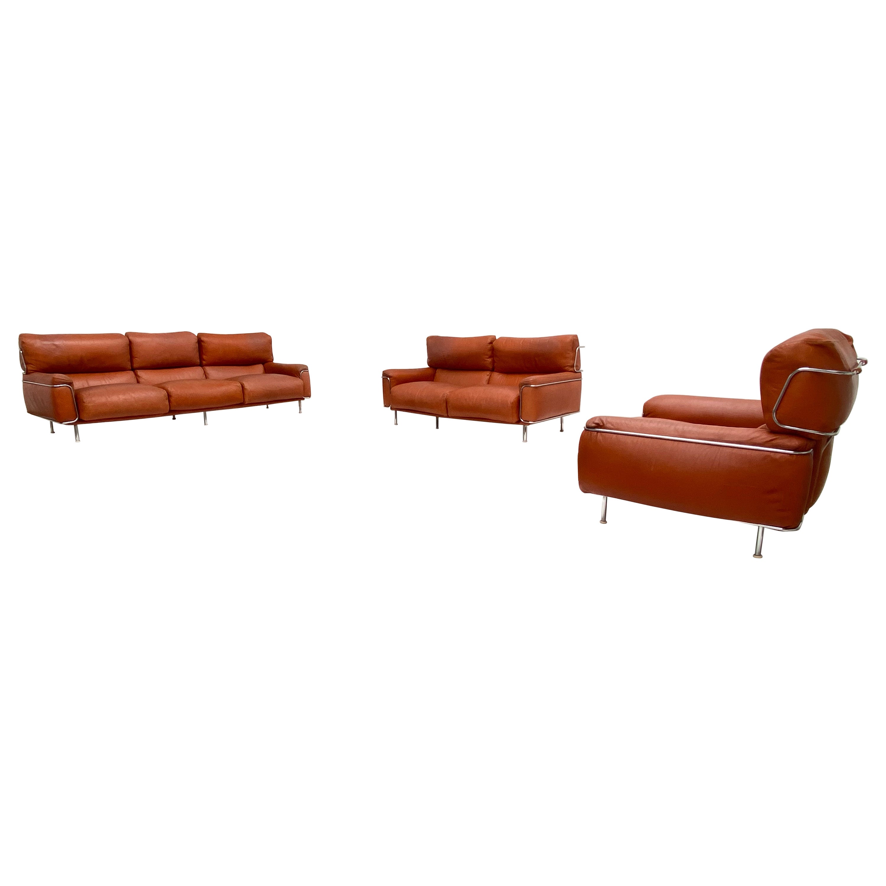 Very Rare Vittorio Introini Leather Sofa Set by Saporiti, Italy, 1968 Published For Sale