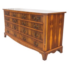 Yew Wood Long 9 Drawers Long Pencil Inlaid Dresser Credenza Brass Drops MINT!
