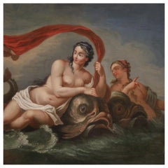 18th Century Oil on Canvas Italian Mythological Painting Triumph of Galatea 1780