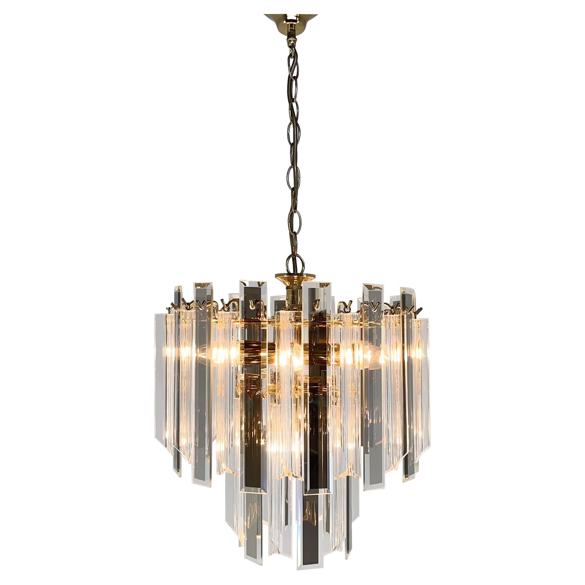 Midcentury Brass, Glass and Lucite Chandelier, Austria 1970s For Sale