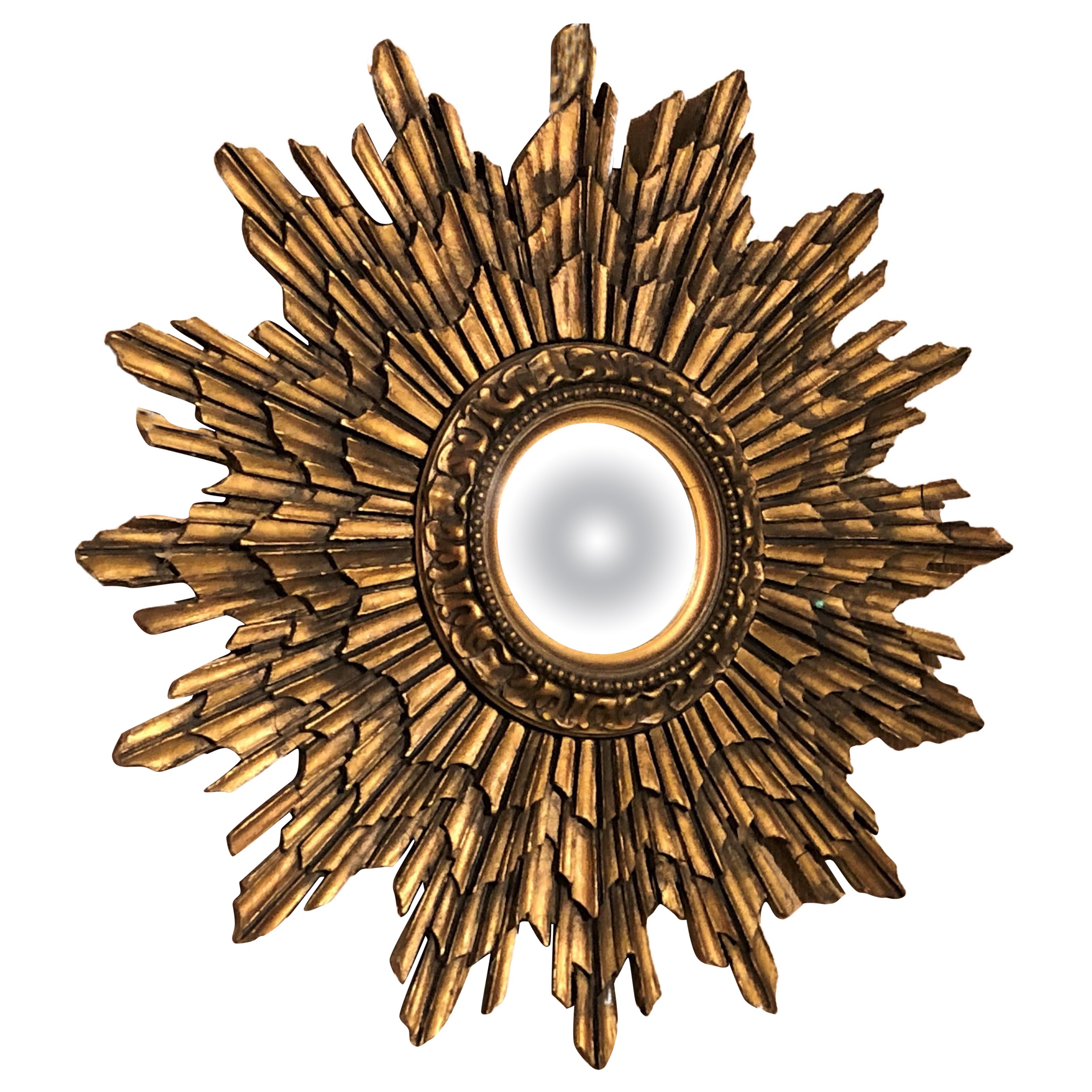 Mid Century Tiered and Gilt Sunburst Mirror from France For Sale