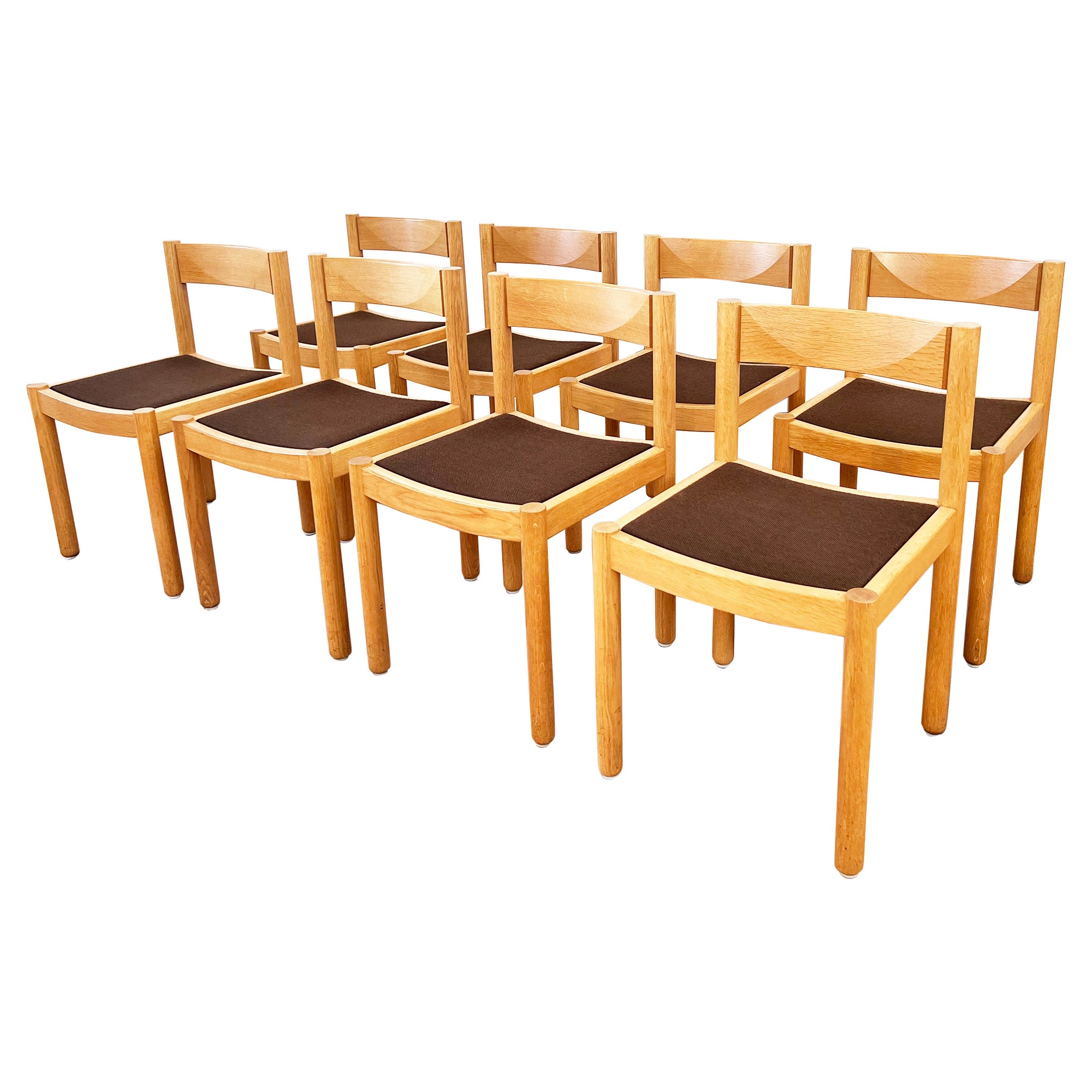 Robert and Trix Haussmann Oak Dining Chairs Midcentury 1963 Set of Six, 8 Pcs For Sale
